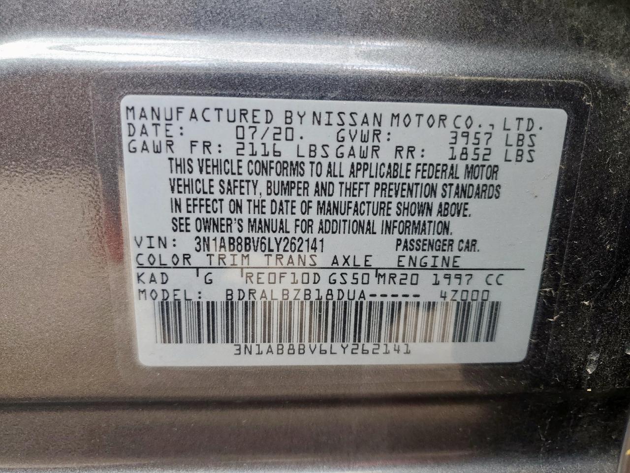 NISSAN SENTRA 2020 VIN 3N1AB8BV6LY262141 фото 13