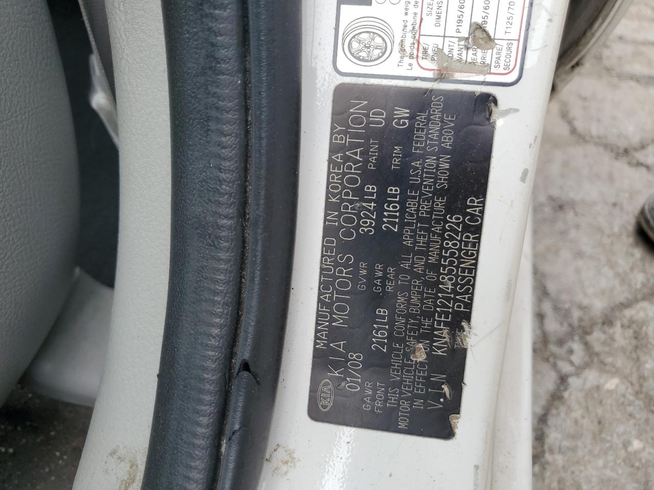 2008 Kia Spectra Ex VIN: KNAFE121485558226 Lot: 59919535