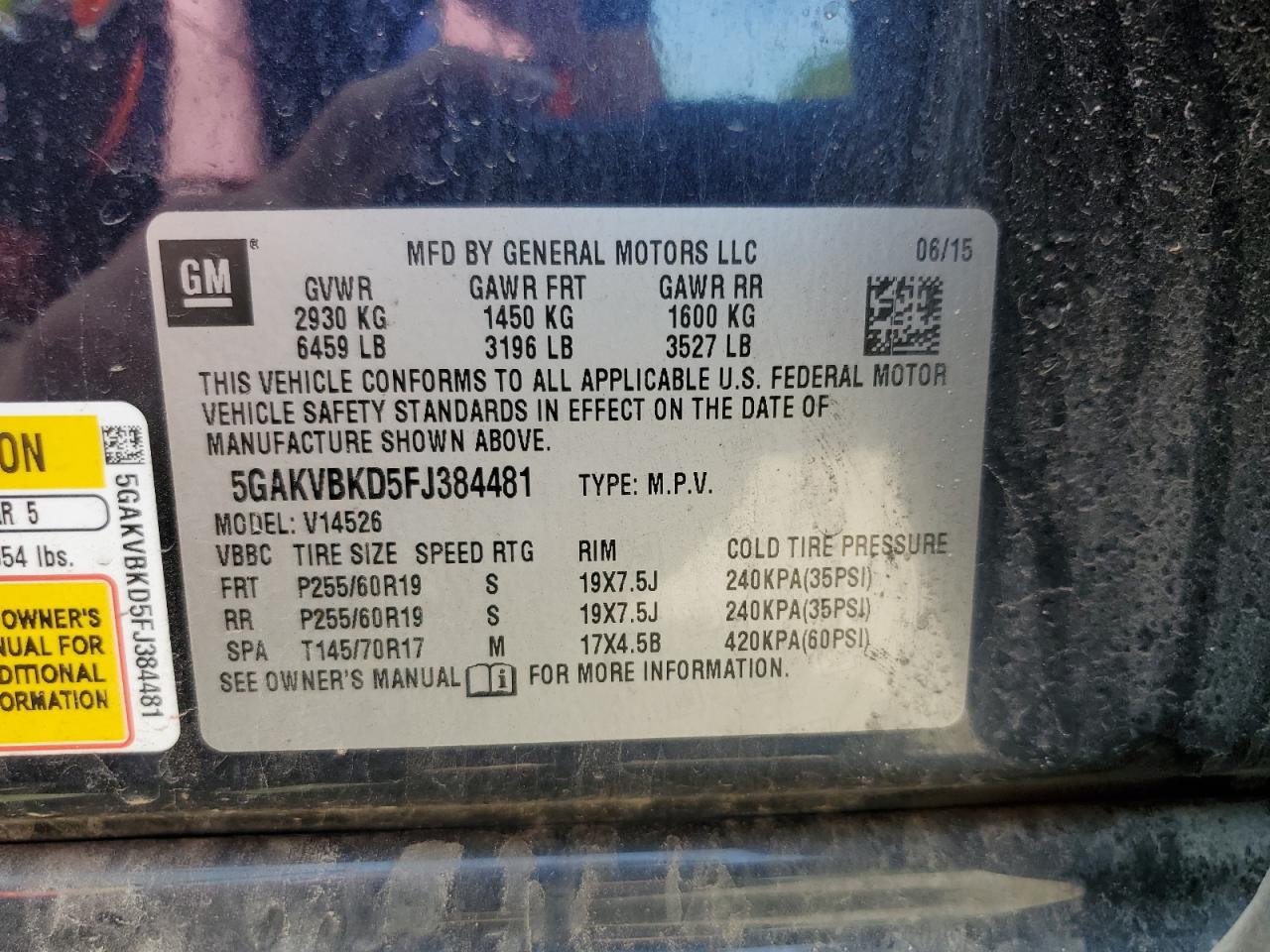 2015 Buick Enclave VIN: 5GAKVBKD5FJ384481 Lot: 61566135