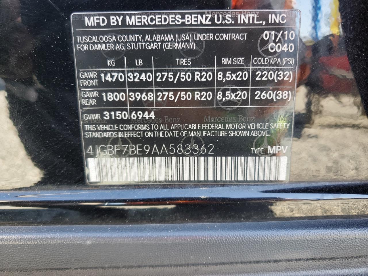 2010 Mercedes-Benz Gl 450 4Matic VIN: 4JGBF7BE9AA583362 Lot: 62897695