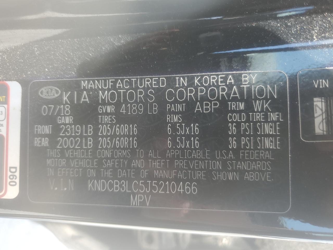 2018 Kia Niro Fe VIN: KNDCB3LC5J5210466 Lot: 62130025