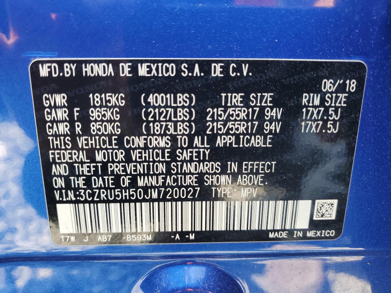 HONDA HR-V 2018 VIN 3CZRU5H50JM720027 фото 14