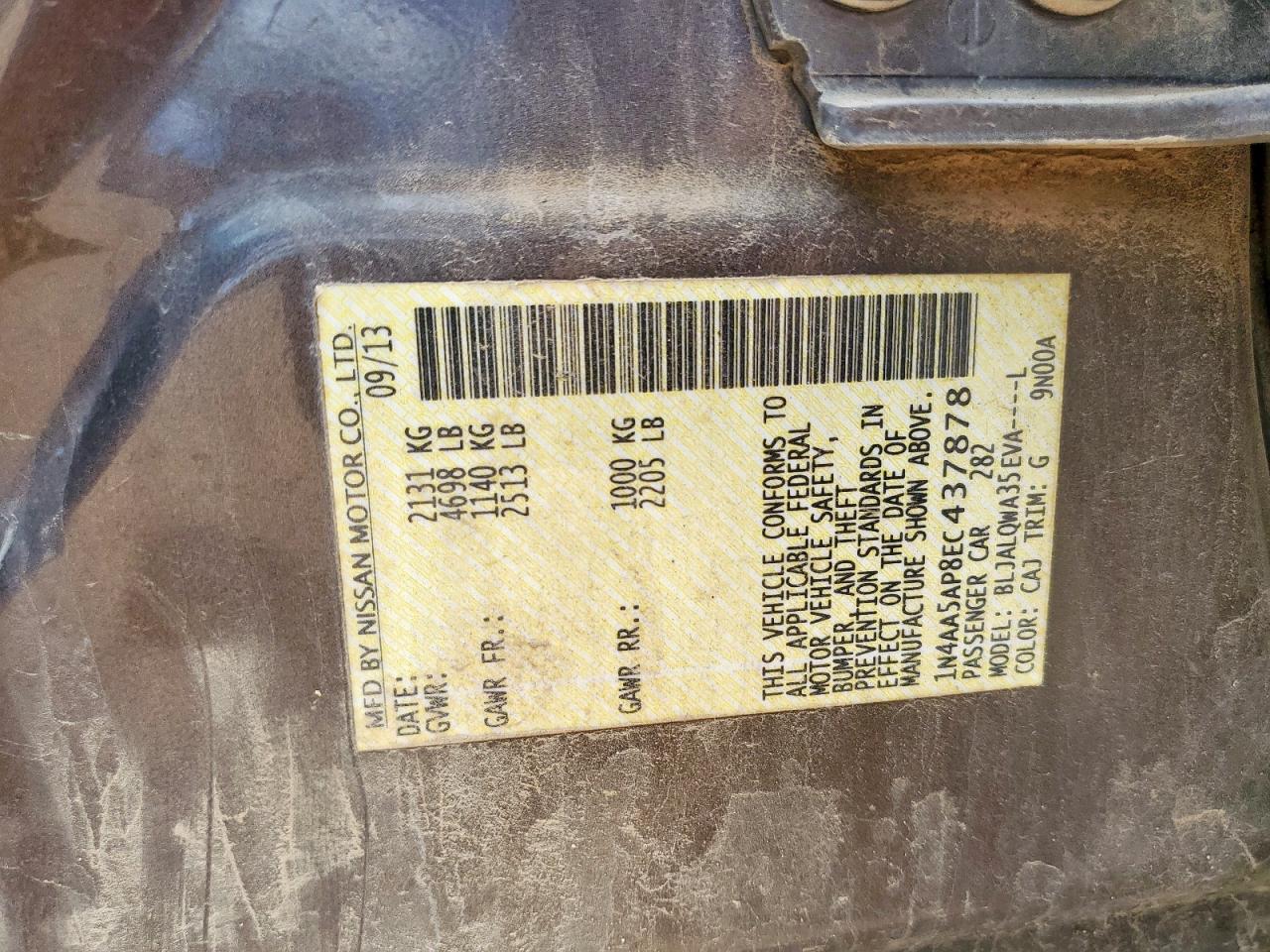 NISSAN MAXIMA 2014 VIN 1N4AA5AP8EC437878 photo 12