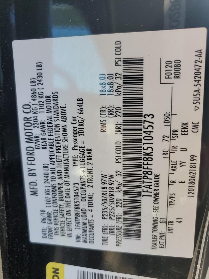 2019 Ford Mustang Gt VIN: 1FATP8FF8K5104573 Lot: 61563305