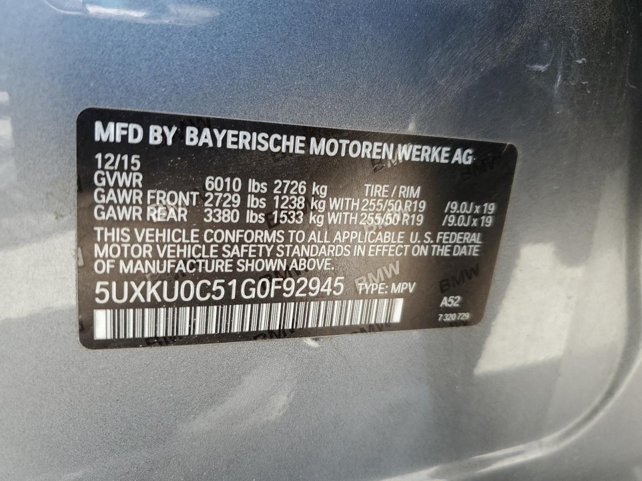 2016 BMW X6 Sdrive35I VIN: 5UXKU0C51G0F92945 Lot: 62681315
