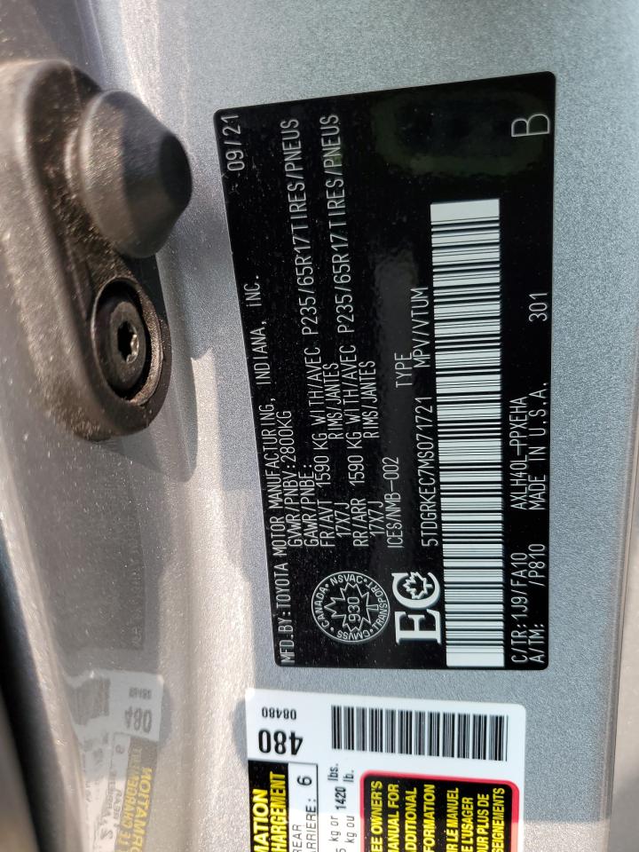 2021 Toyota Sienna Le VIN: 5TDGRKEC7MS071721 Lot: 58541505