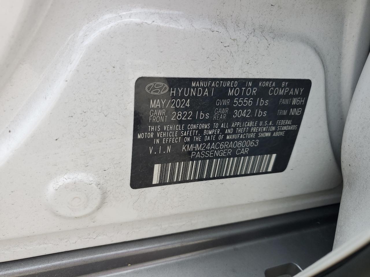 2024 Hyundai Ioniq 6 Se VIN: KMHM24AC6RA080063 Lot: 60073045