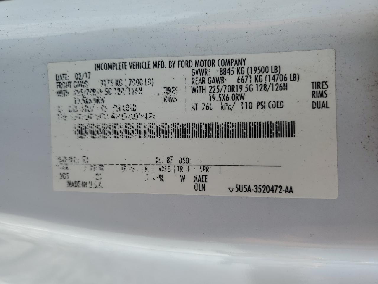 2017 Ford F550 Super Duty VIN: 1FDUF5GT4HDA05425 Lot: 60488275