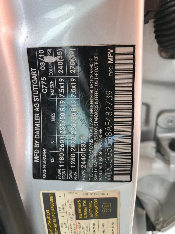 2010 Mercedes-Benz Glk 350 VIN: WDCGG5GB8AF482739 Lot: 62960645