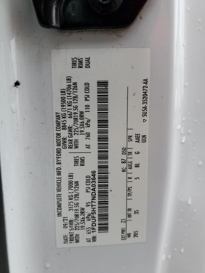 2022 Ford F550 Super Duty VIN: 1FDUF5HT7NDA03646 Lot: 57810815