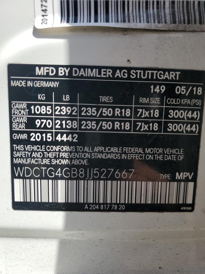 2018 Mercedes-Benz Gla 250 4Matic VIN: WDCTG4GB8JJ527667 Lot: 61769335