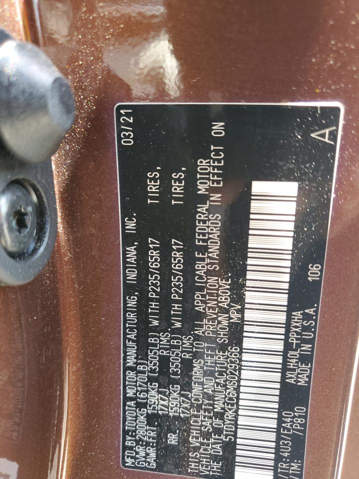 2021 Toyota Sienna Xle VIN: 5TDYRKEC6MS029366 Lot: 62236585