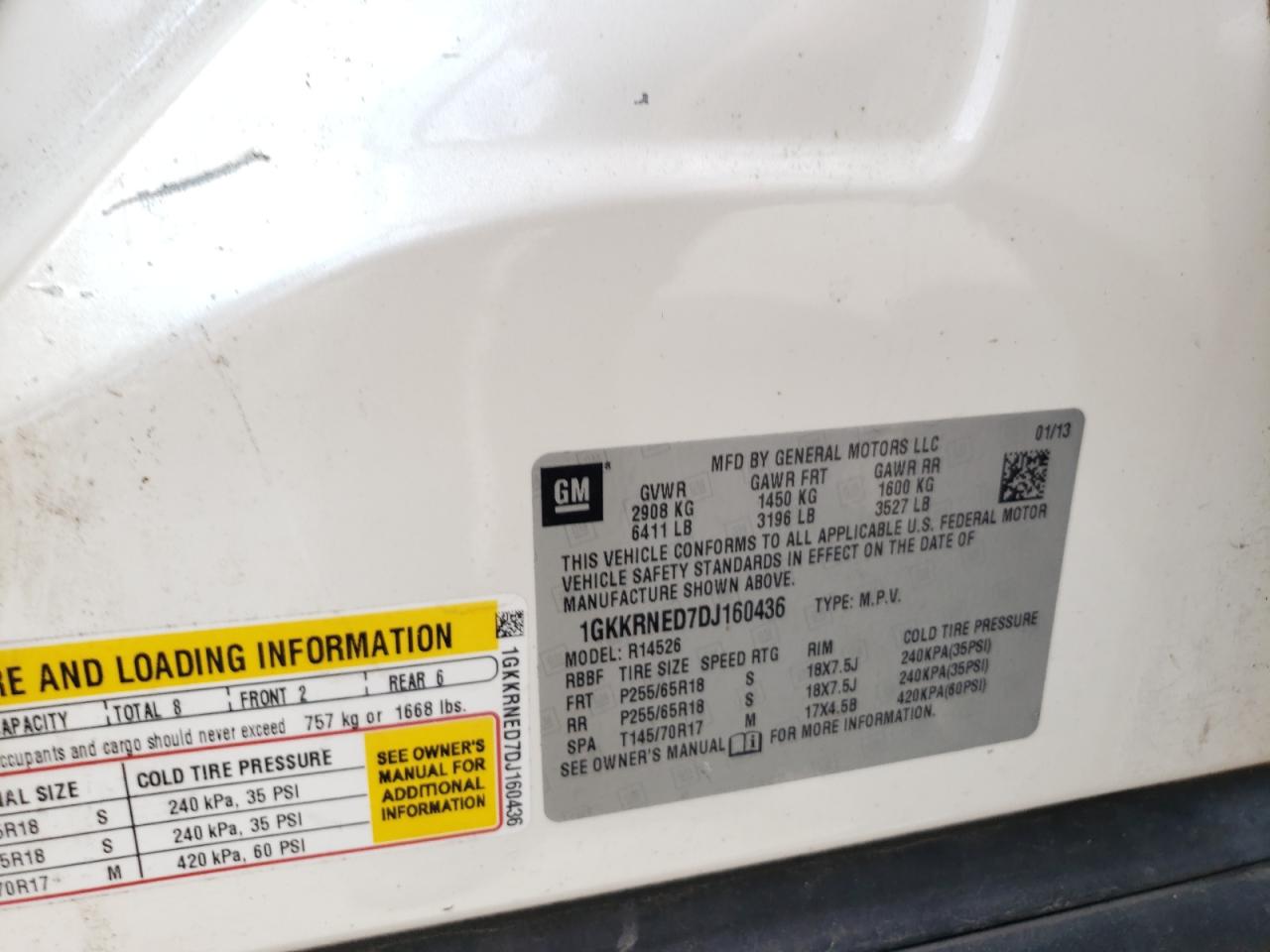 2013 GMC Acadia Sle VIN: 1GKKRNED7DJ160436 Lot: 62429395