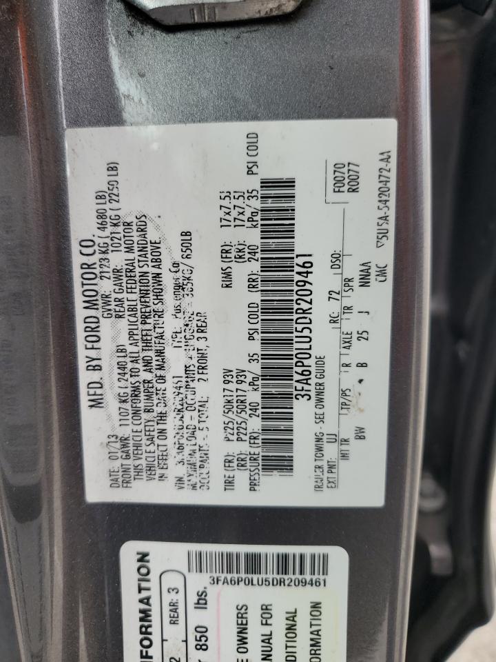2013 Ford Fusion Se Hybrid VIN: 3FA6P0LU5DR209461 Lot: 59591525