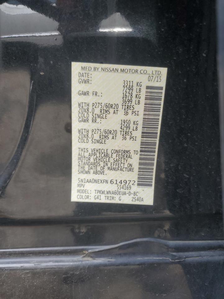 2015 Nissan Armada Platinum VIN: 5N1AA0NEXFN614972 Lot: 61094695