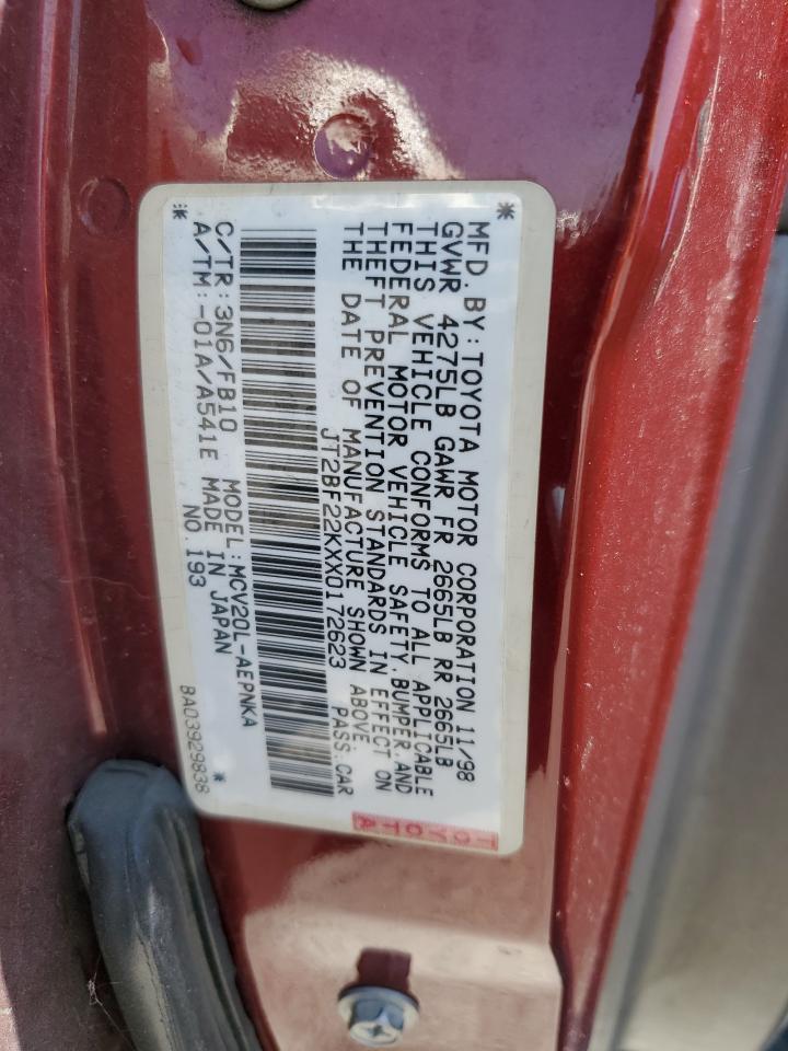 1999 Toyota Camry Le VIN: JT2BF22KXX0172623 Lot: 61036255