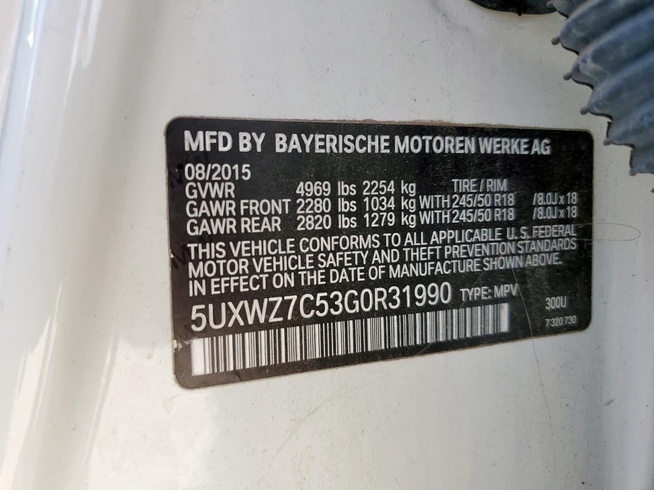 2016 BMW X3 Sdrive28I VIN: 5UXWZ7C53G0R31990 Lot: 61877315