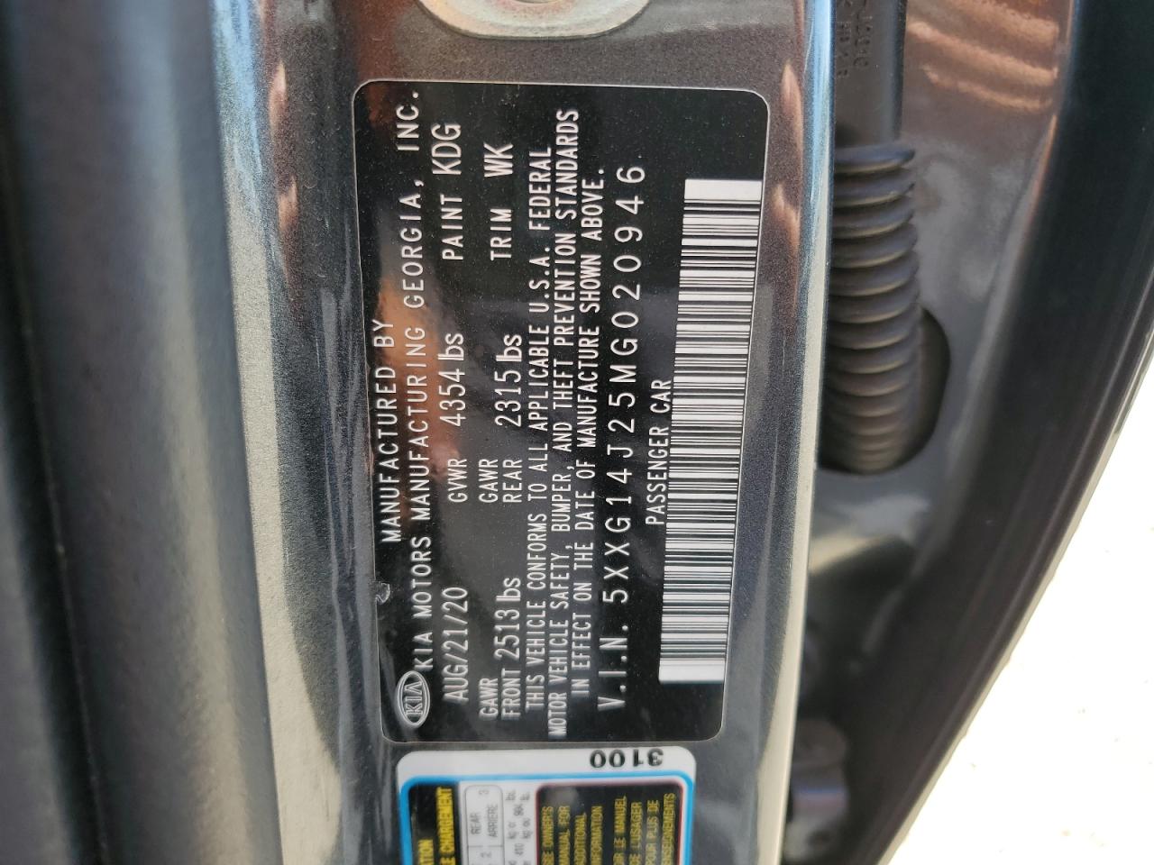2021 Kia K5 Lxs VIN: 5XXG14J25MG020946 Lot: 62129275