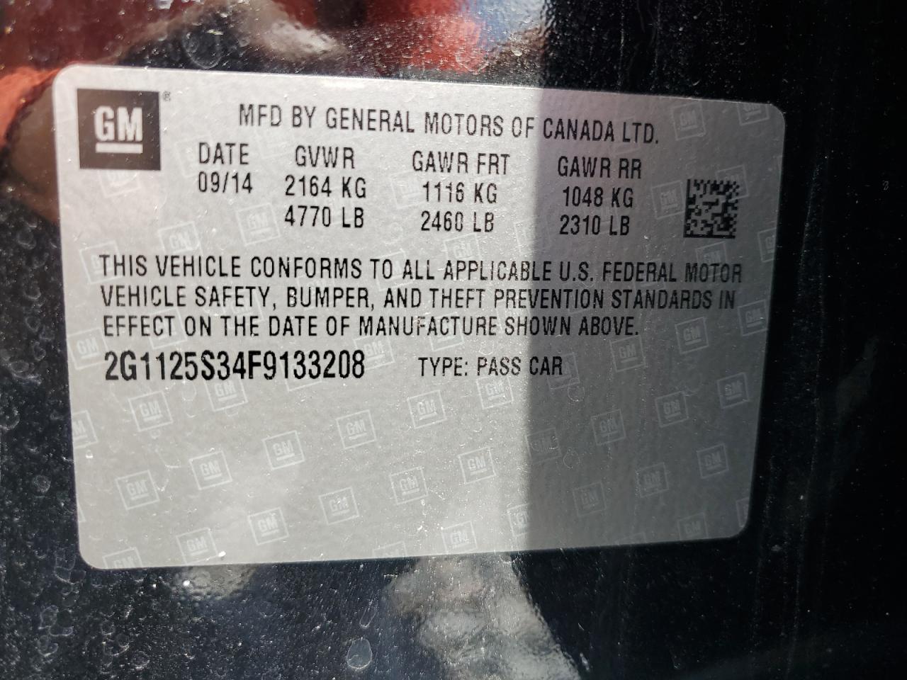 2015 Chevrolet Impala Lt VIN: 2G1125S34F9133208 Lot: 60627725