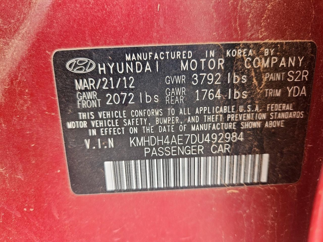 2013 Hyundai Elantra Gls VIN: KMHDH4AE7DU492984 Lot: 62876765