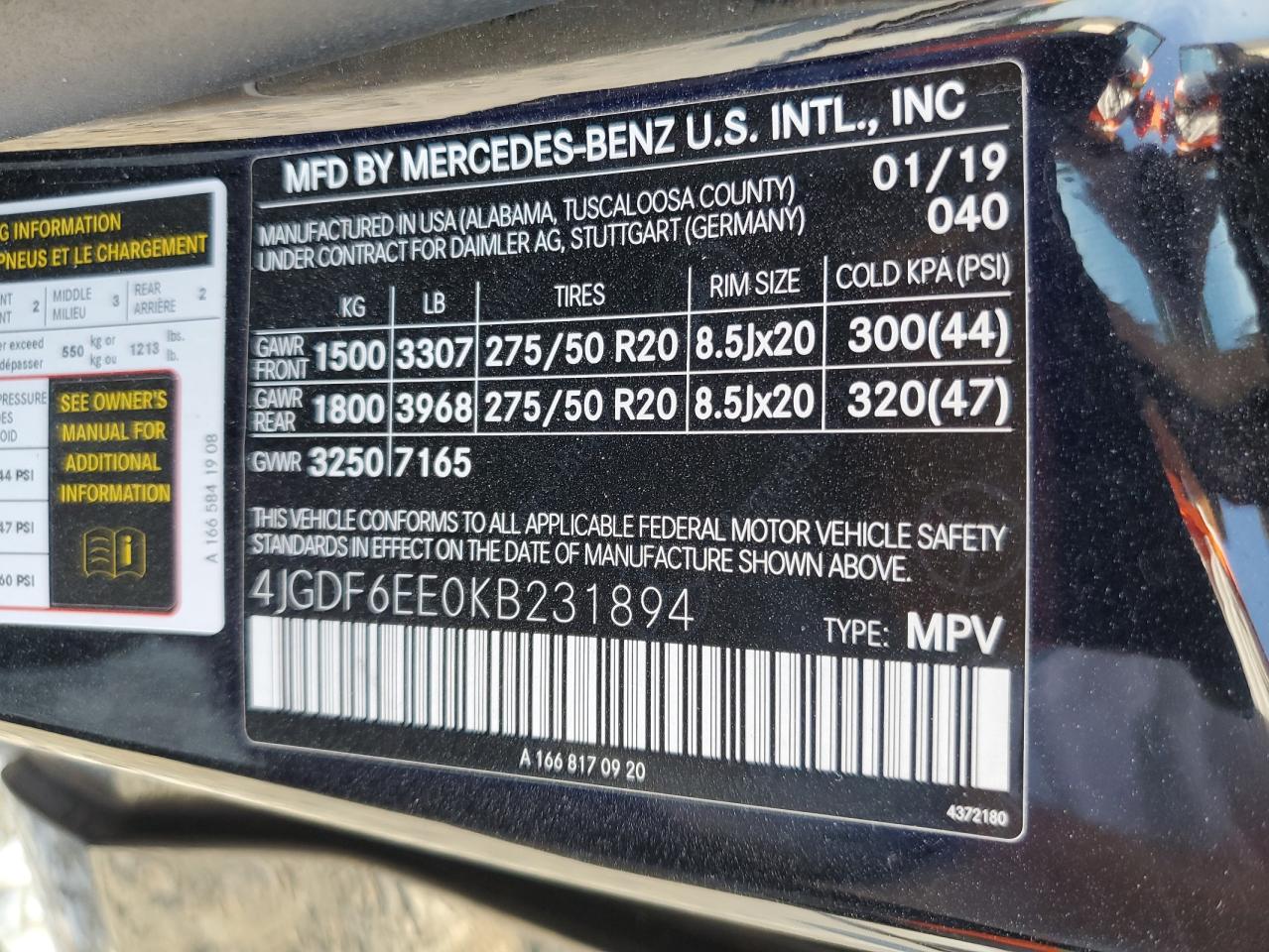 2019 Mercedes-Benz Gls 450 4Matic VIN: 4JGDF6EE0KB231894 Lot: 62178835