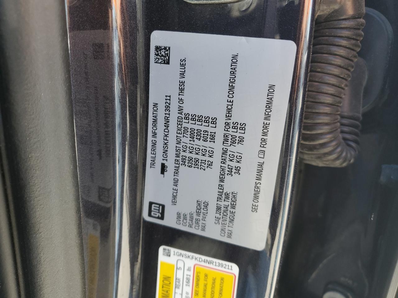 2022 Chevrolet Suburban K1500 Premier VIN: 1GNSKFKD4NR139211 Lot: 61656155