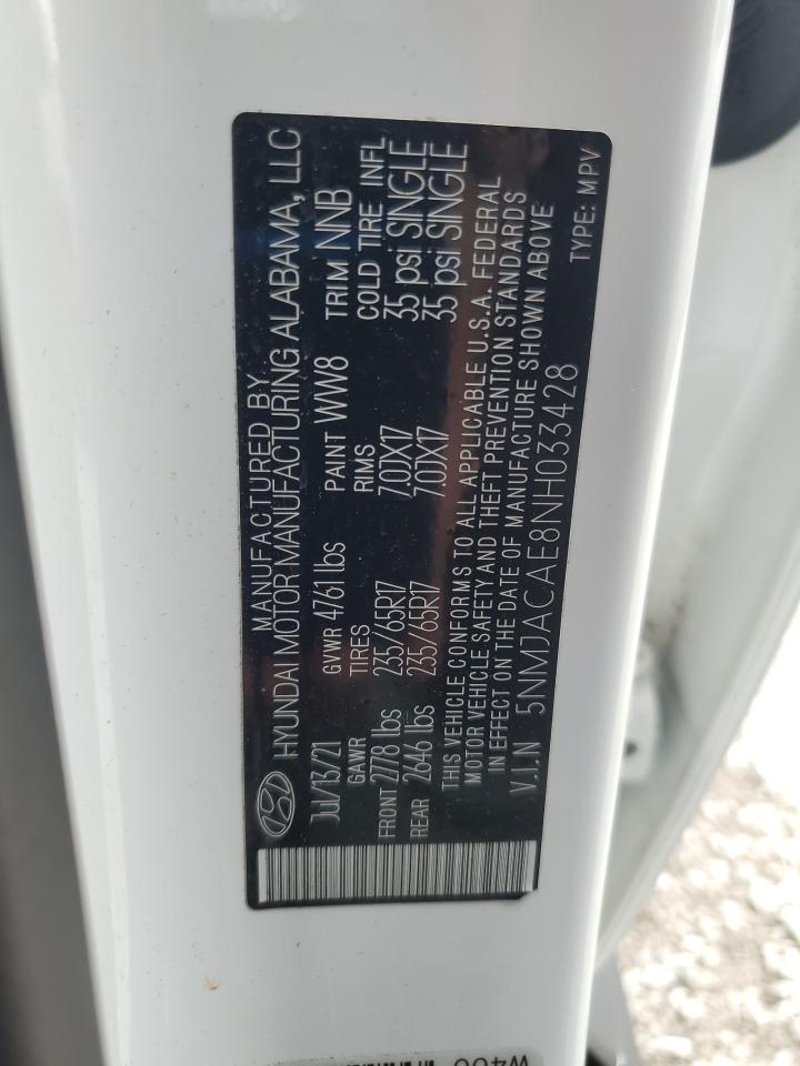 2022 Hyundai Tucson Se VIN: 5NMJACAE8NH033428 Lot: 61572285
