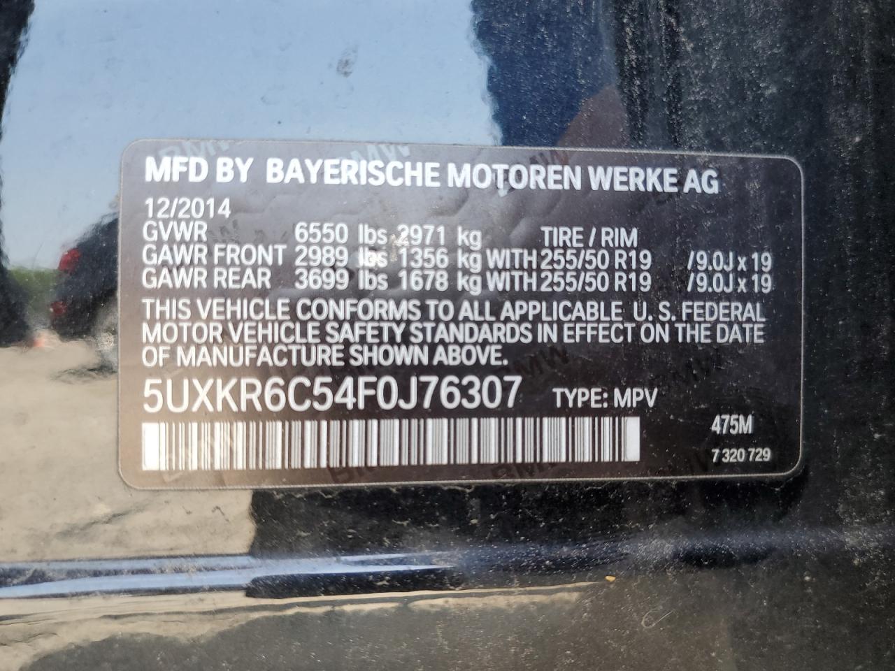 2015 BMW X5 xDrive50I VIN: 5UXKR6C54F0J76307 Lot: 60499585