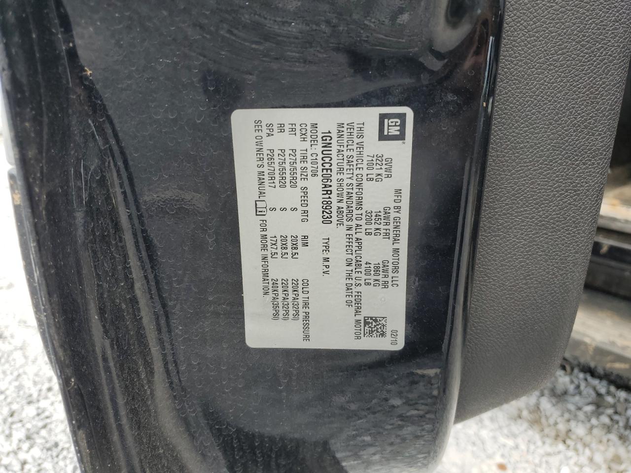 2010 Chevrolet Tahoe C1500 Ltz VIN: 1GNUCCE06AR189230 Lot: 61899365
