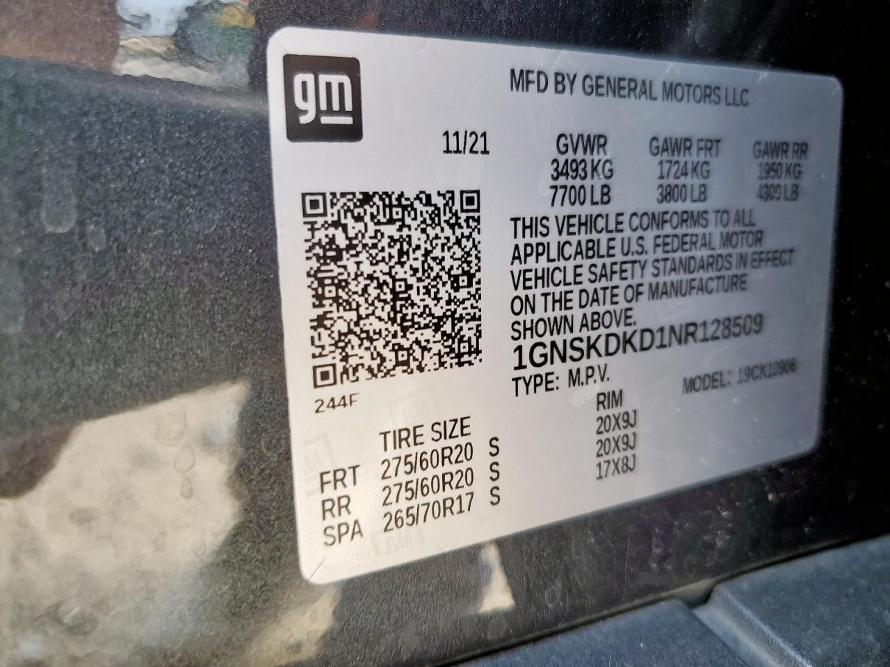 2022 Chevrolet Suburban K1500 Z71 VIN: 1GNSKDKD1NR128509 Lot: 61741575