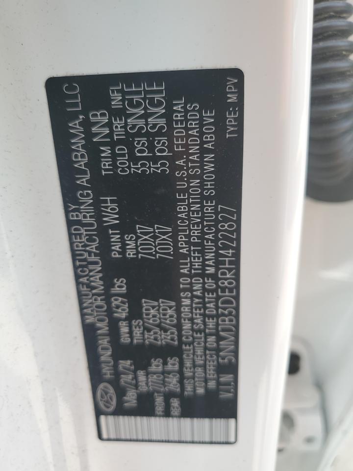 2024 Hyundai Tucson Sel VIN: 5NMJB3DE8RH422827 Lot: 62893435