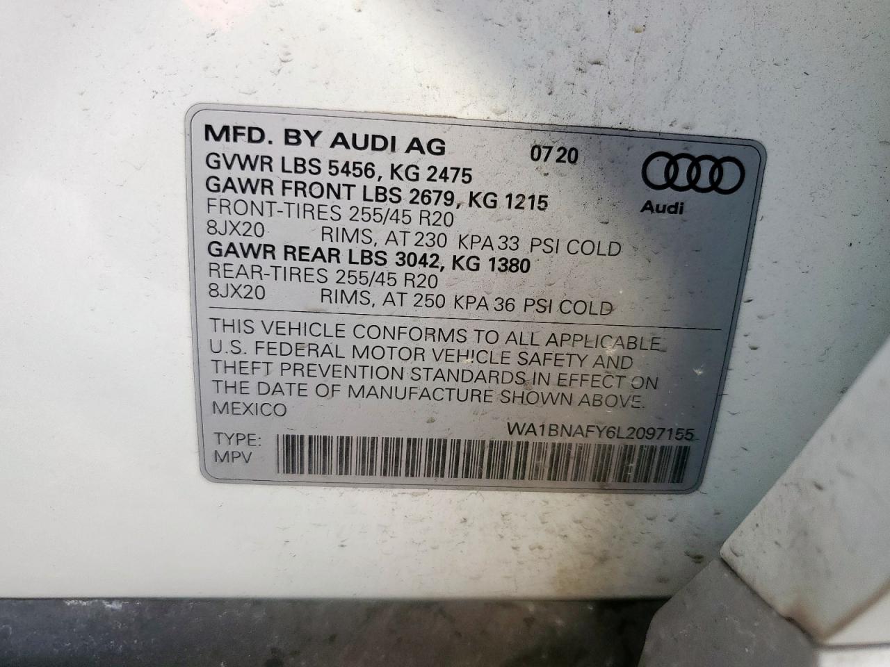 2020 Audi Q5 Premium Plus VIN: WA1BNAFY6L2097155 Lot: 62713815