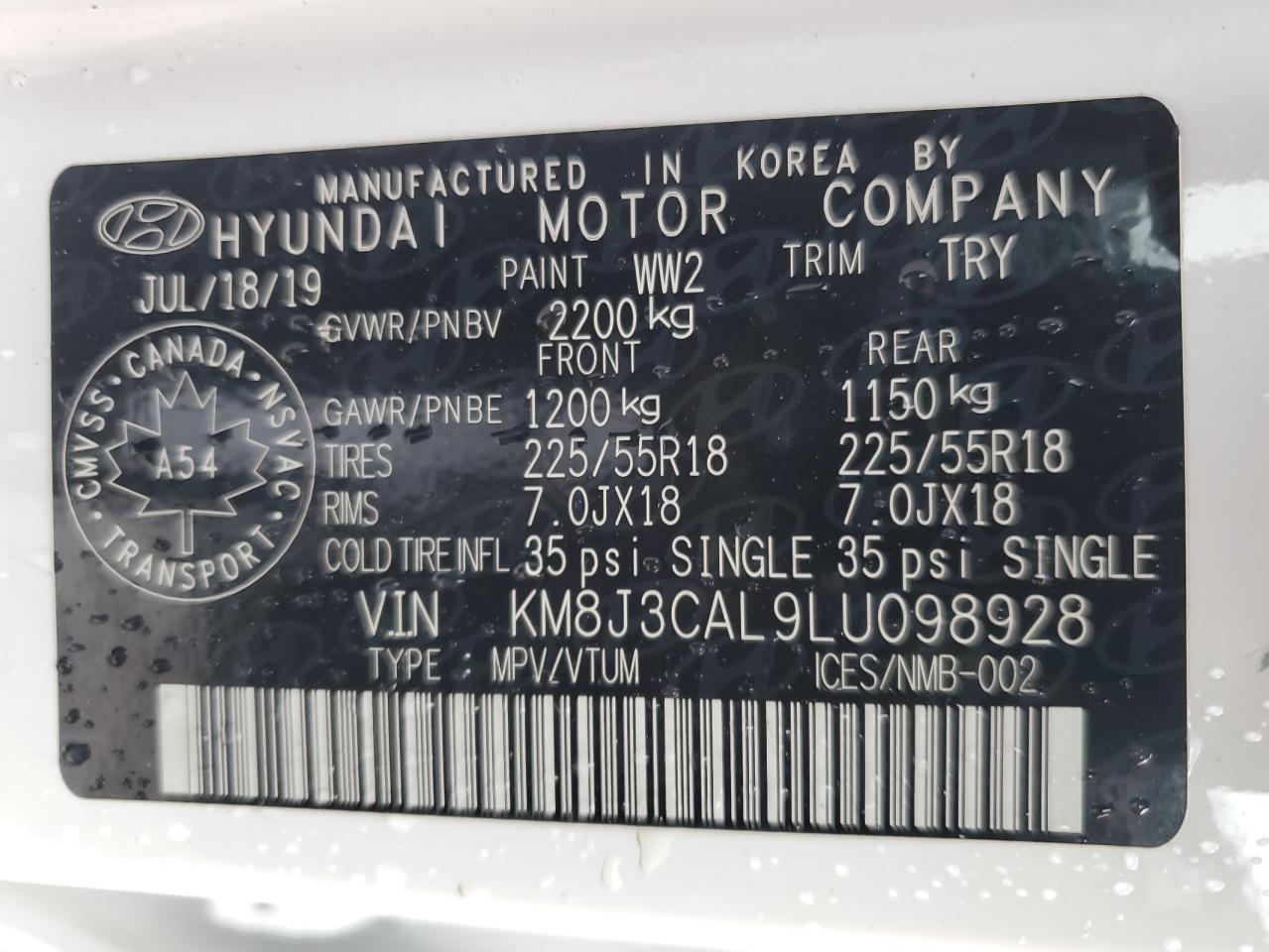 HYUNDAI TUCSON 2020 VIN KM8J3CAL9LU098928 фото 13