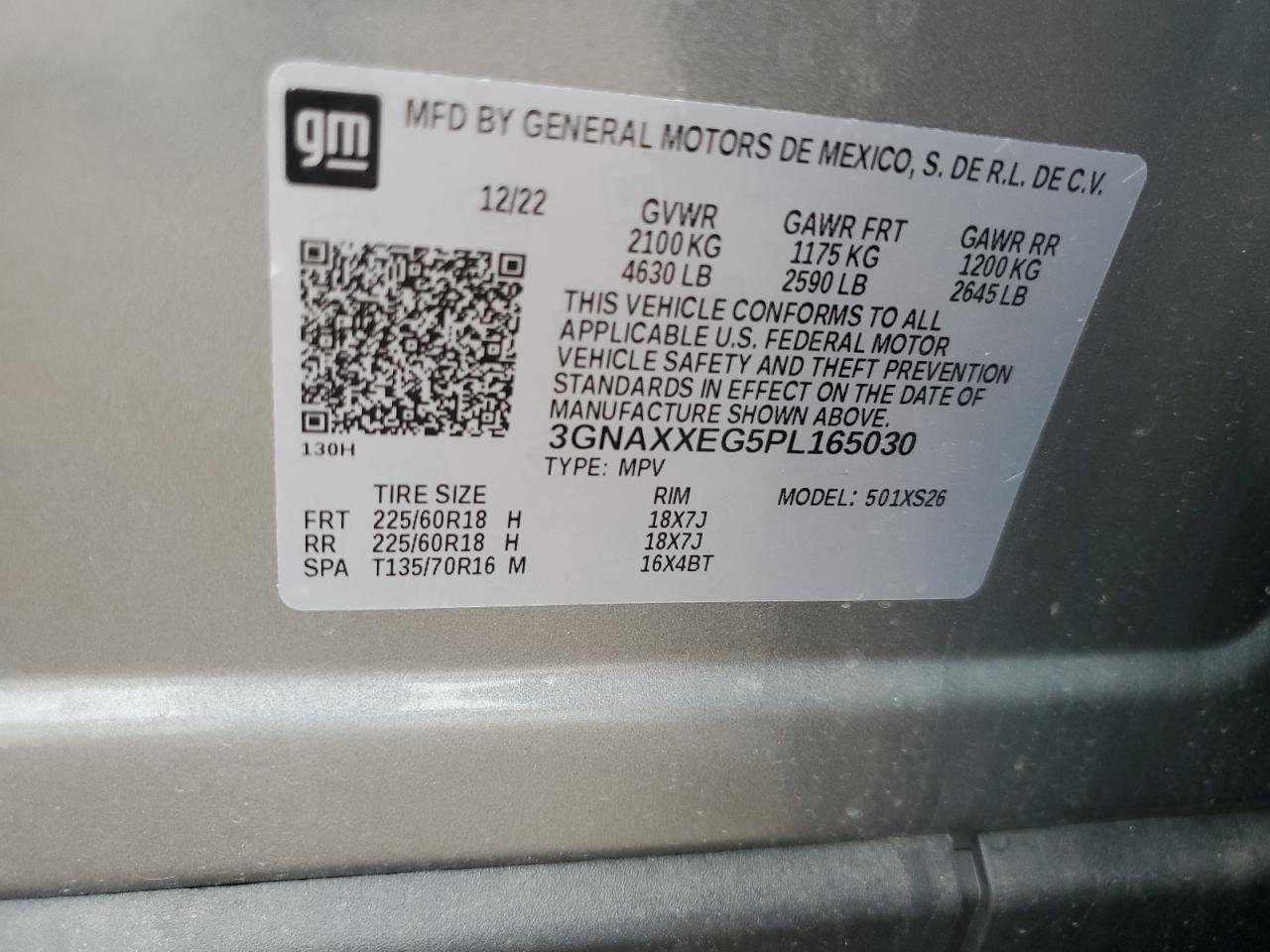 2023 Chevrolet Equinox Premier VIN: 3GNAXXEG5PL165030 Lot: 62736265
