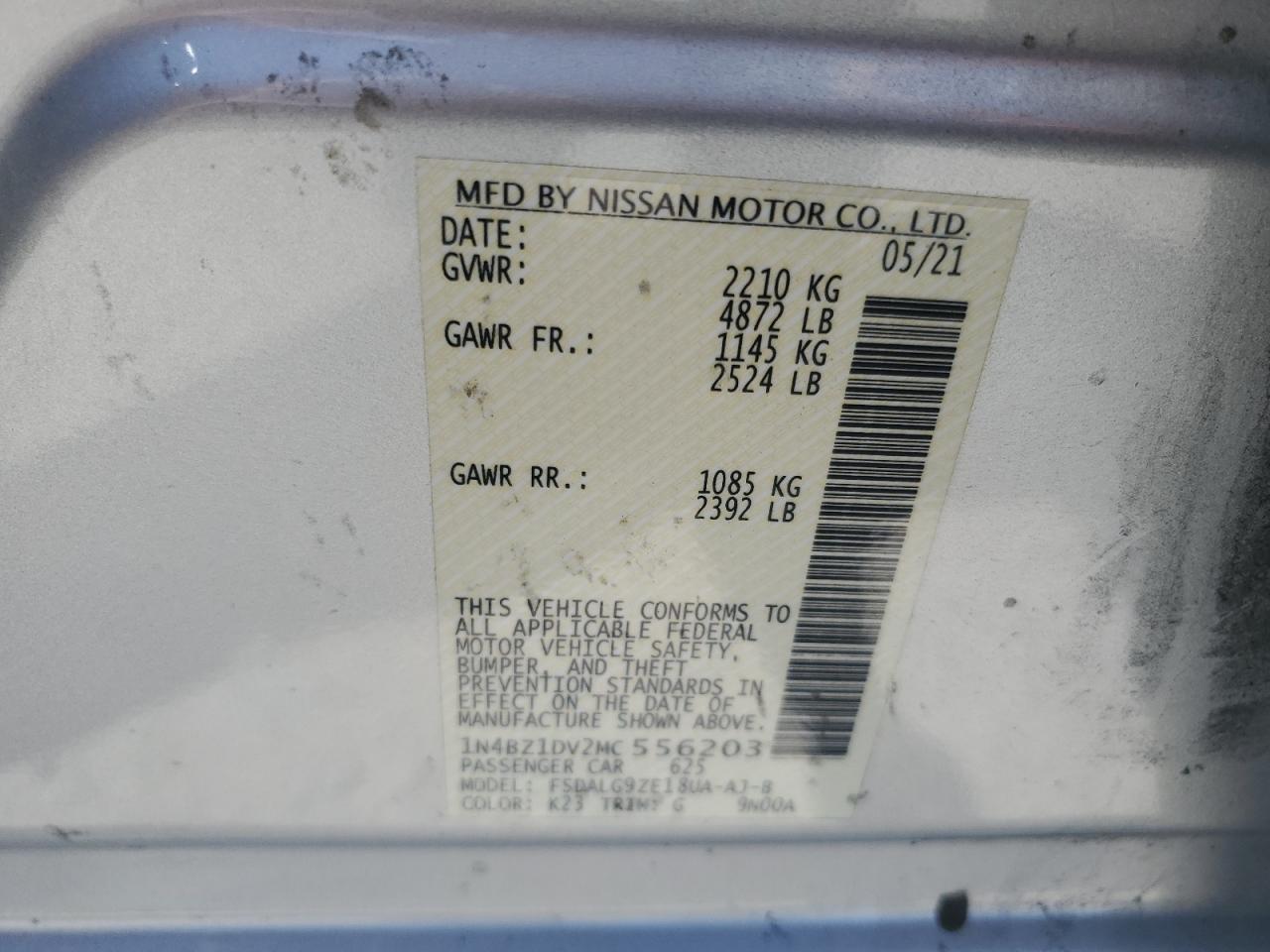 2021 Nissan Leaf Sl Plus VIN: 1N4BZ1DV2MC556203 Lot: 60431625