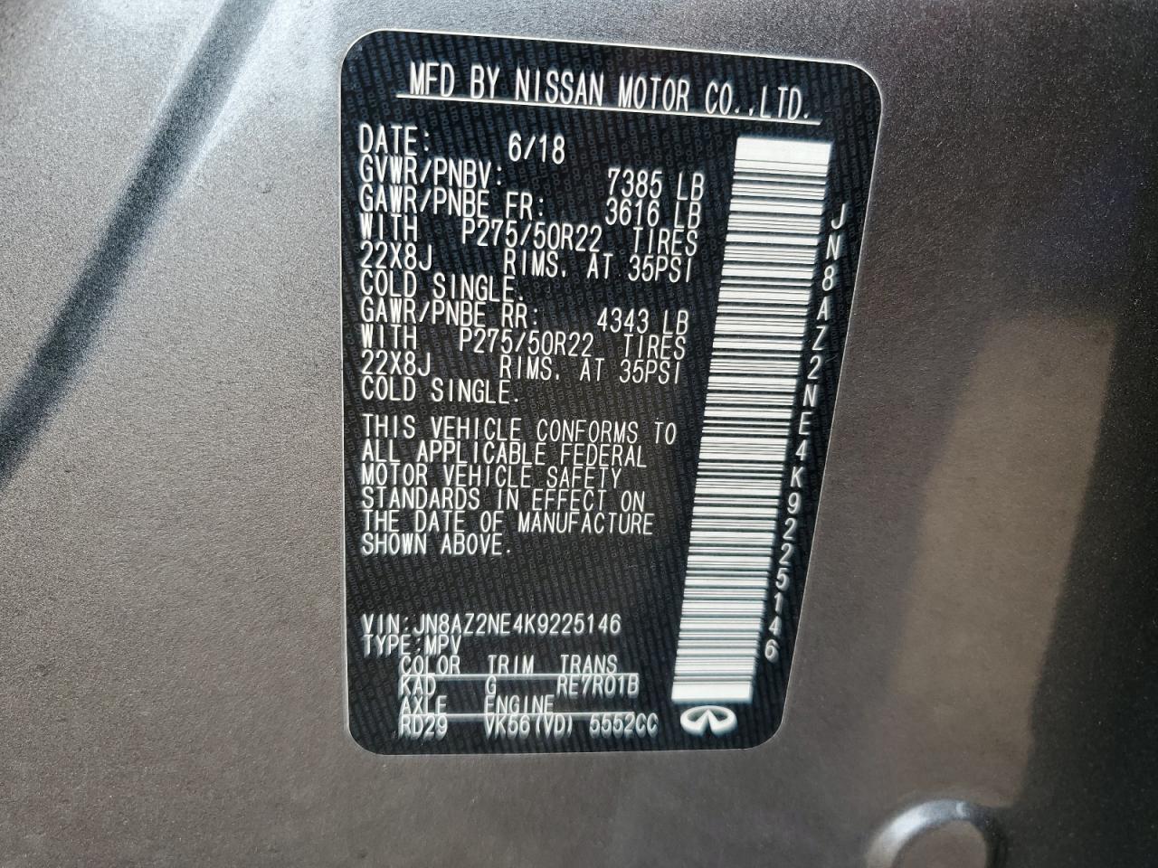 2019 Infiniti Qx80 Luxe VIN: JN8AZ2NE4K9225146 Lot: 62422345