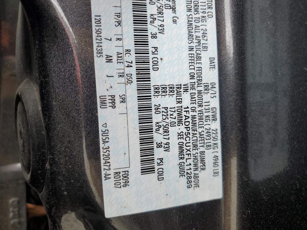 2015 Ford C-Max Premium Sel VIN: 1FADP5CUXFL112889 Lot: 59881075