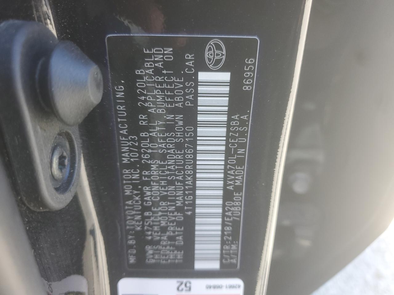 2024 Toyota Camry Se Night Shade VIN: 4T1G11AK8RU867150 Lot: 62346525