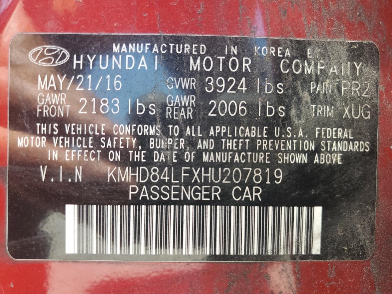 HYUNDAI ELANTRA 2017 VIN KMHD84LFXHU207819 фото 13
