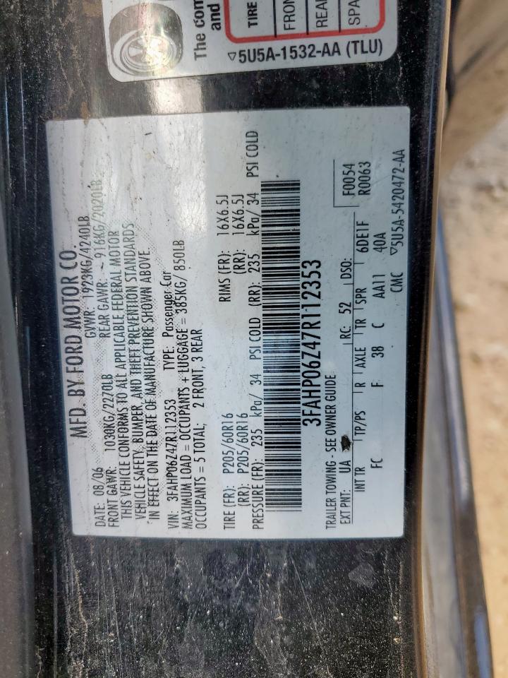 2007 Ford Fusion S VIN: 3FAHP06Z47R112353 Lot: 62591065