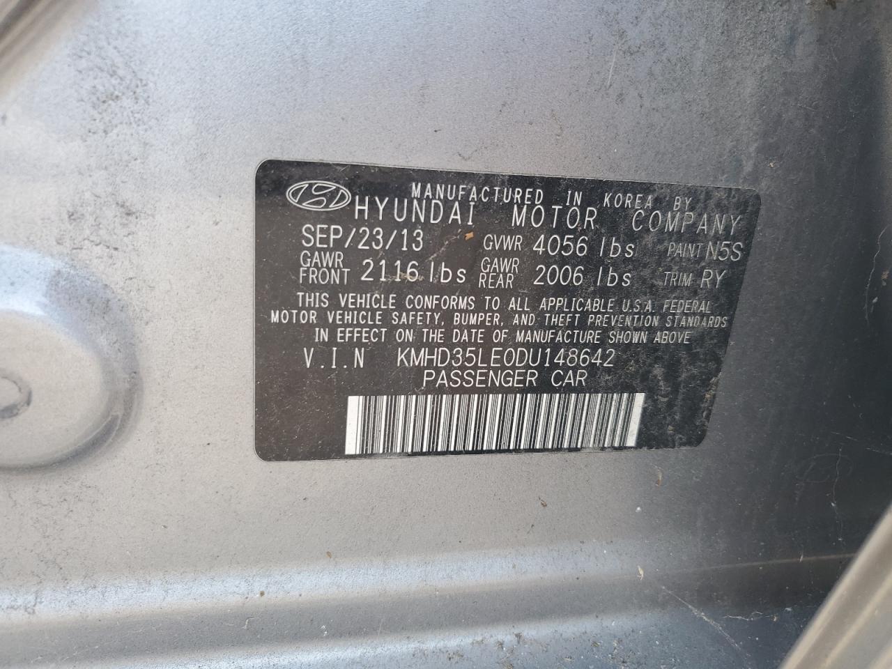 2013 Hyundai Elantra Gt VIN: KMHD35LE0DU148642 Lot: 60869455