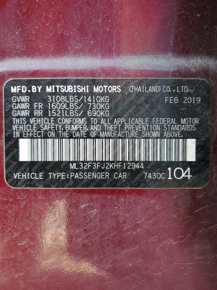 2019 Mitsubishi Mirage G4 Es VIN: ML32F3FJ2KHF12944 Lot: 62898355
