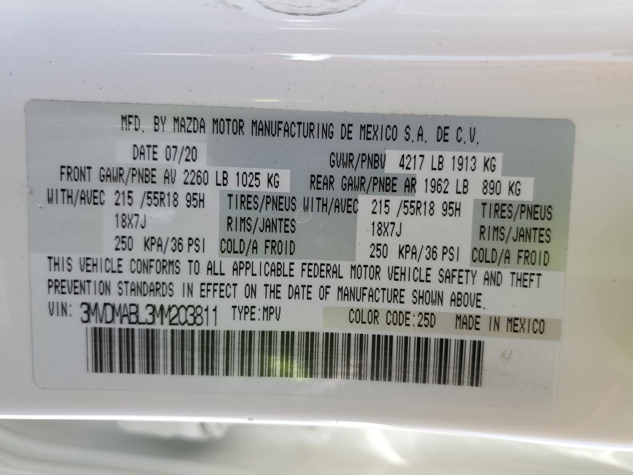 2021 Mazda Cx-30 Select VIN: 3MVDMABL3MM203811 Lot: 61508795