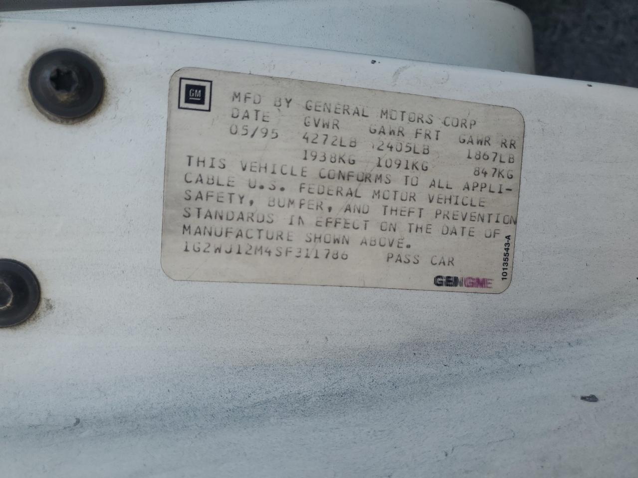1995 Pontiac Grand Prix Se VIN: 1G2WJ12M4SF311786 Lot: 60215895