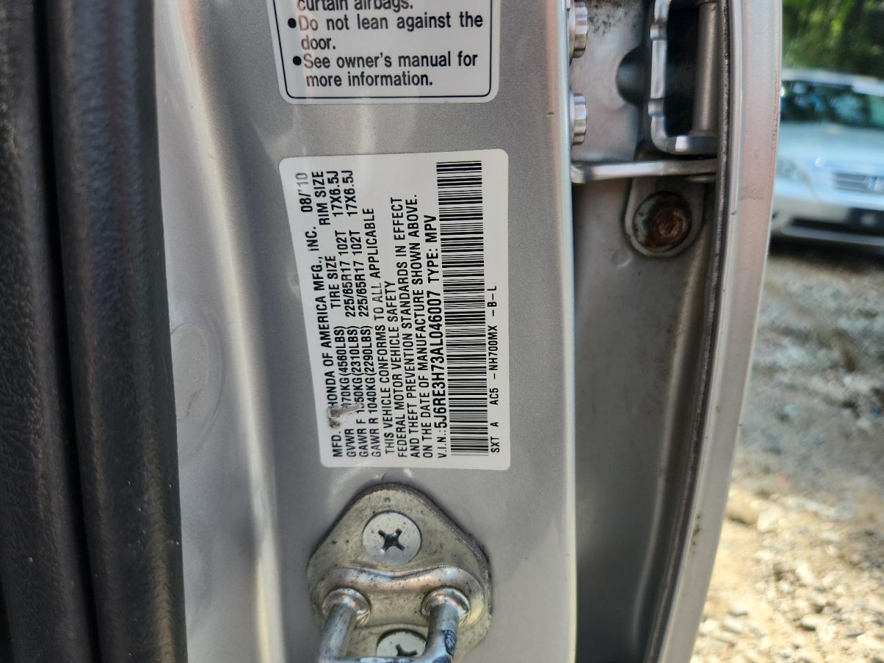 2010 Honda Cr-V Exl VIN: 5J6RE3H73AL046007 Lot: 60028355