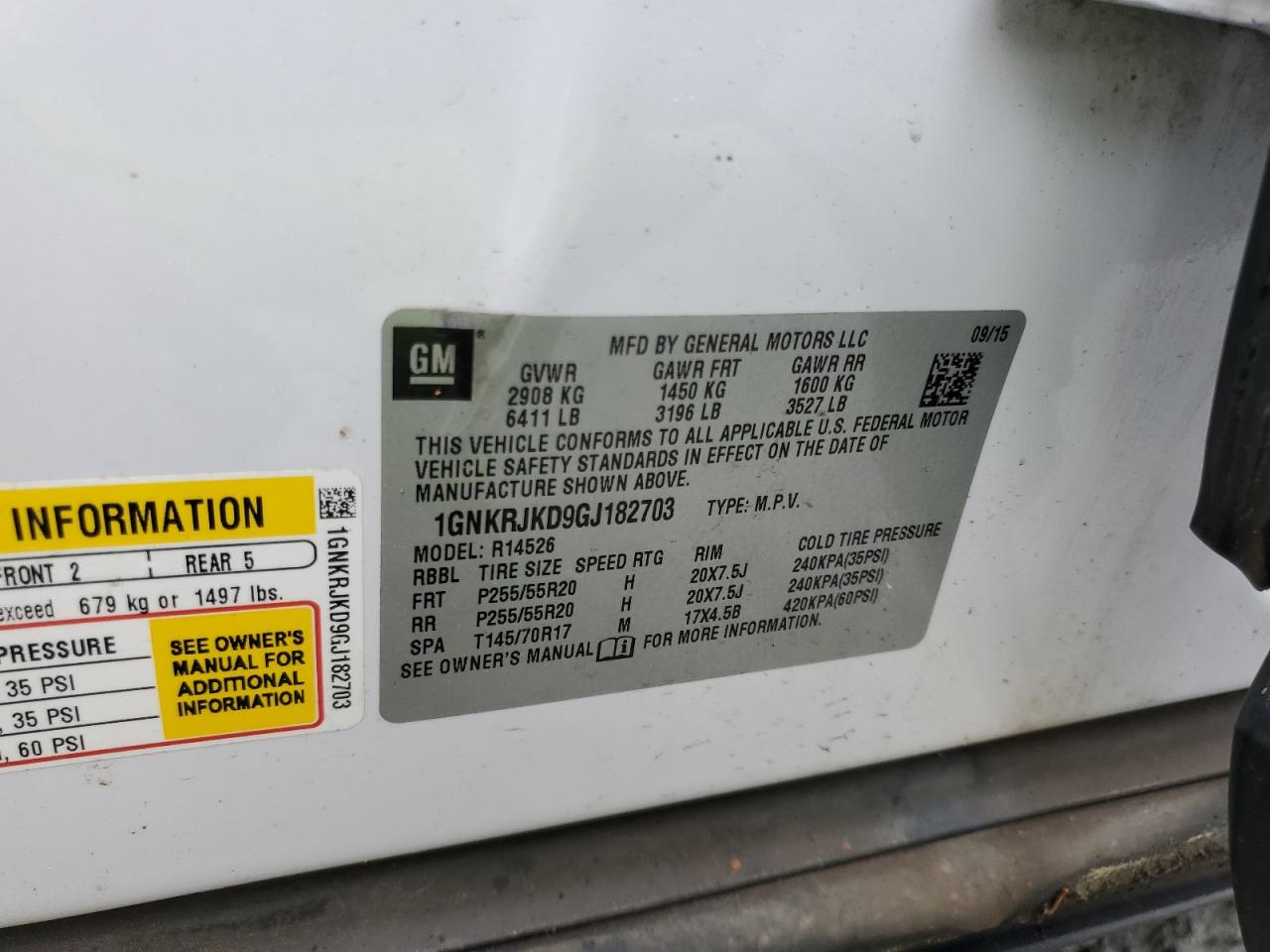 2016 Chevrolet Traverse Ltz VIN: 1GNKRJKD9GJ182703 Lot: 59790585