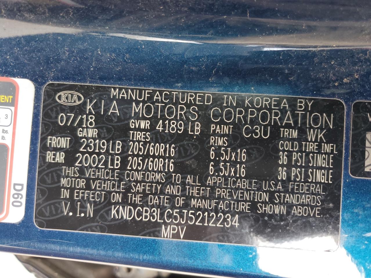 2018 Kia Niro Fe VIN: KNDCB3LC5J5212234 Lot: 62755955