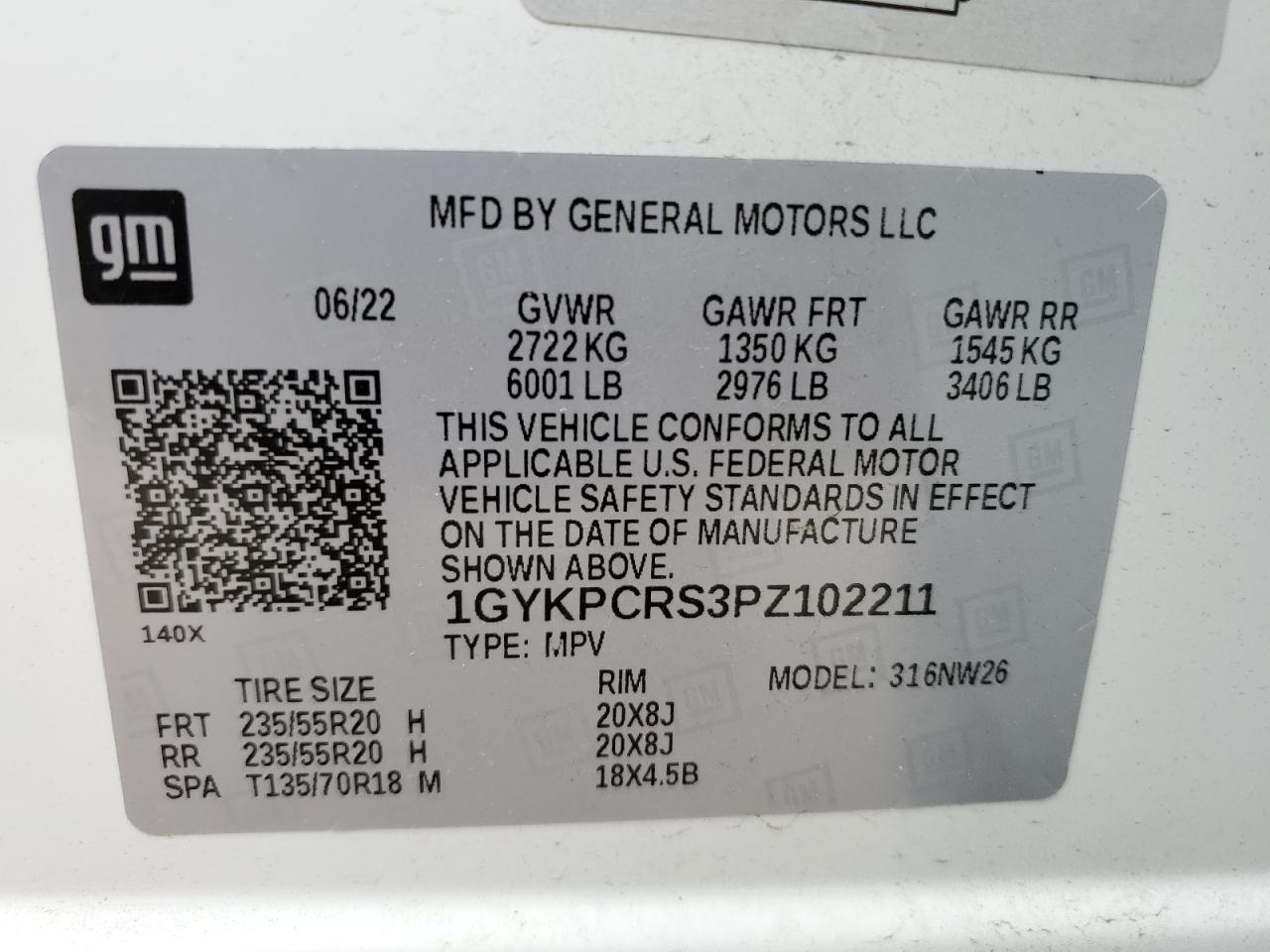 2023 Cadillac Xt6 Premium Luxury VIN: 1GYKPCRS3PZ102211 Lot: 59961175