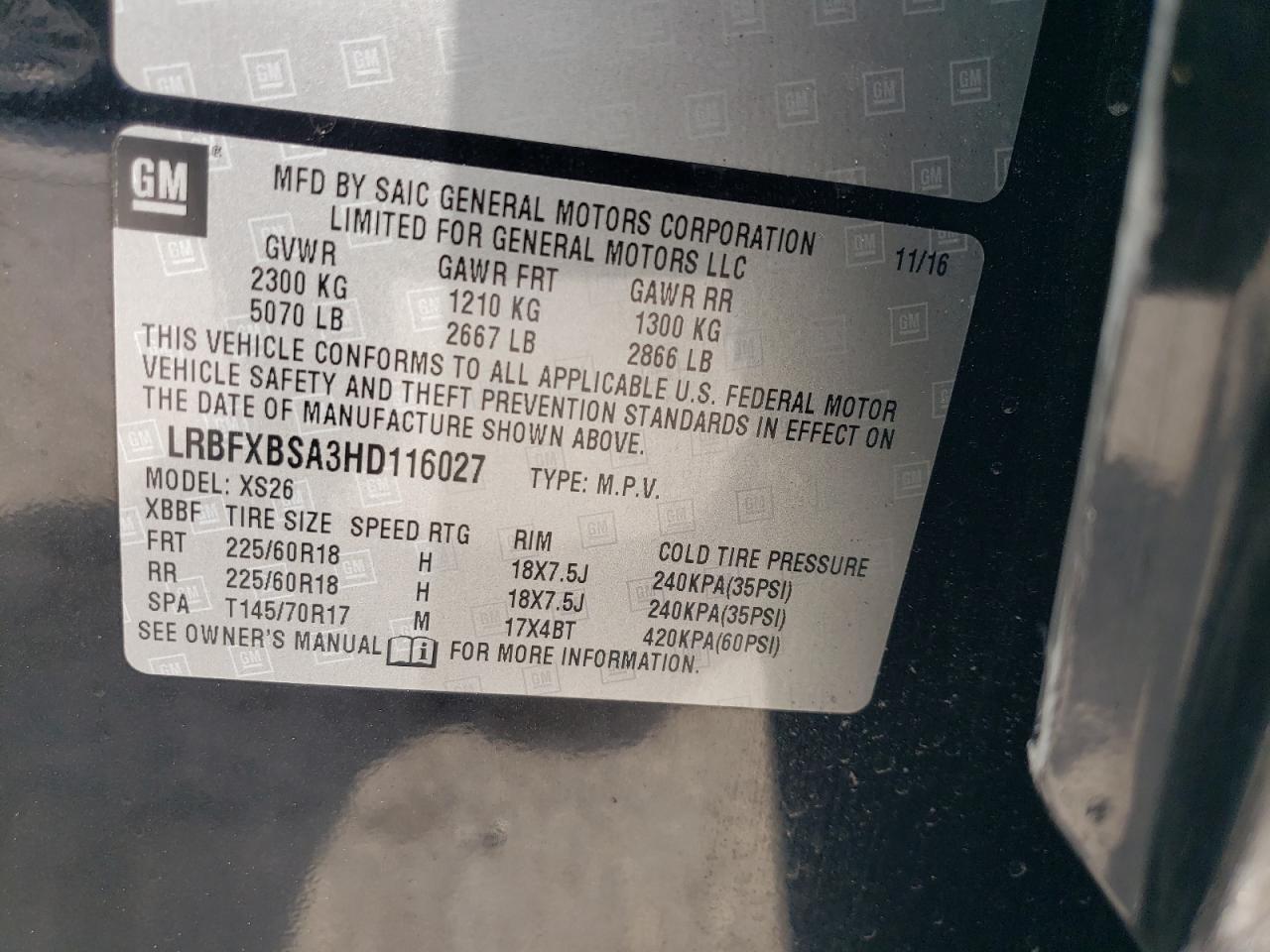 2017 Buick Envision Essence VIN: LRBFXBSA3HD116027 Lot: 63083075