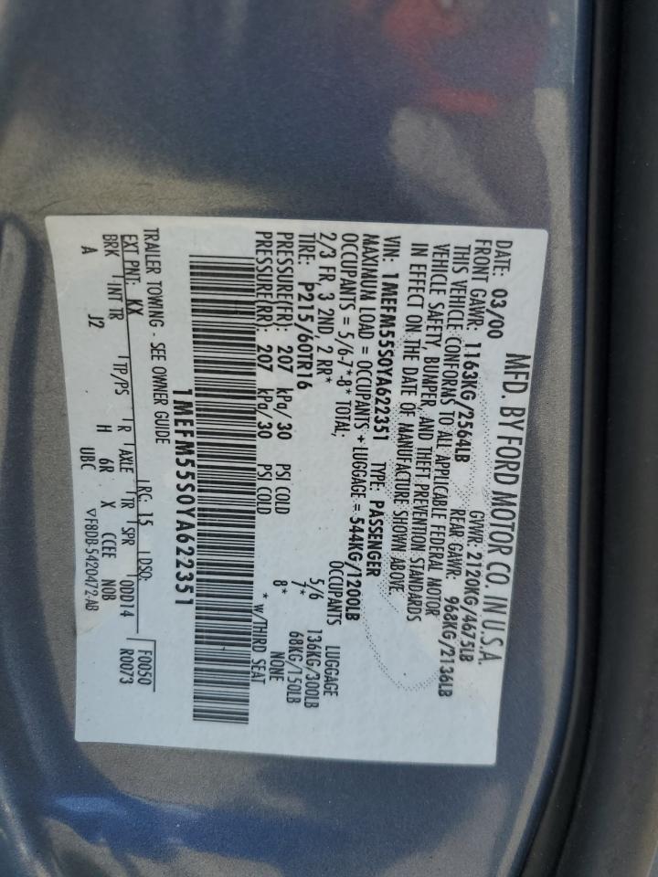 2000 Mercury Sable Ls Premium VIN: 1MEFM55S0YA622351 Lot: 61838965